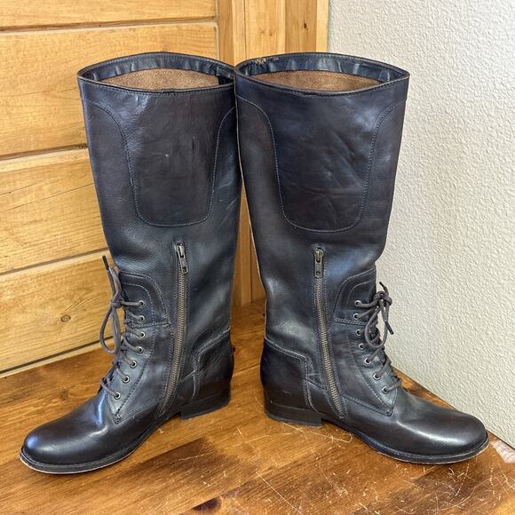 VTG Frye 7 Leather Brown Lace Up Boots Side Zip Western 70’s Retro Boho - Picture 3 of 16